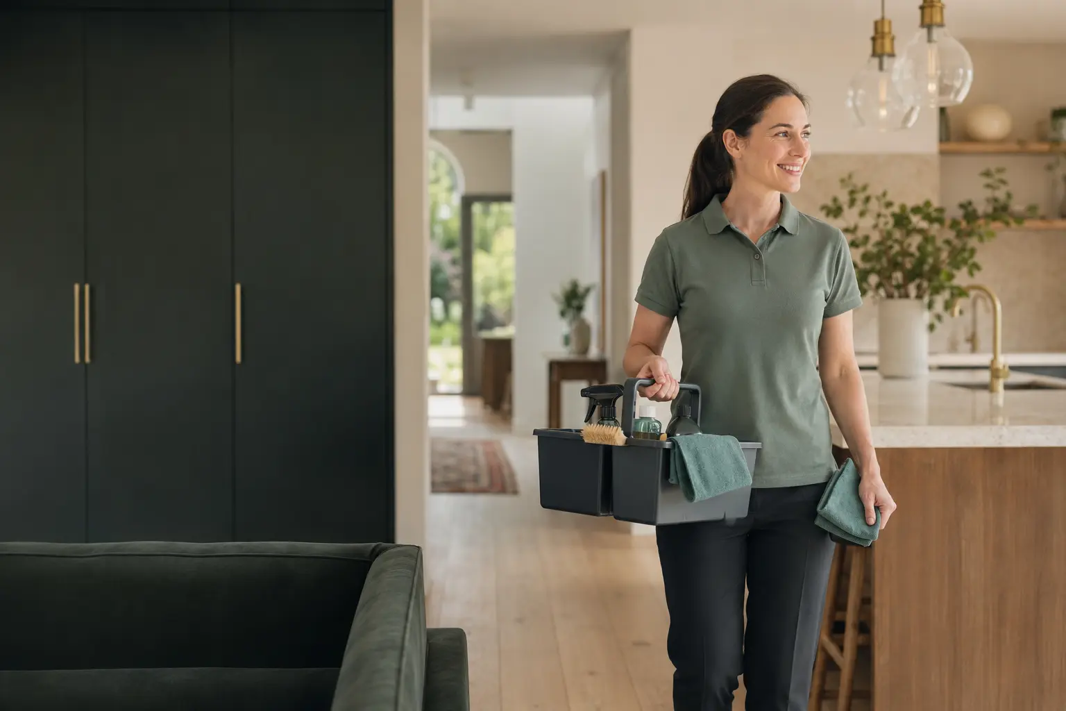 Professional cleaner providing an eco-friendly home cleaning service